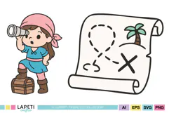 Pirate birthday printable clipart with pirate kids and treasure map
