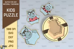 Hippo Family Puzzle Laser Cut Design. Kids Toy Puzzle SVG Product Image 1