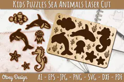 Kids Puzzles Sea Animals Lasercut | Wooden Montessor Product Image 1