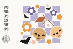 Cerries Skull svg You can use for your Retro Halloween shirts, baby onsie, bodysuits, bibs and more. Use Kids Halloween svg for decals, posters, signs, stickers