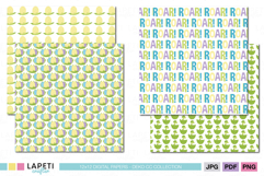 Kids printable 12x12 scrapbook backgrounds with fun dino celebration theme