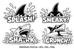 Funny shark design with Splash text and ocean water splash.