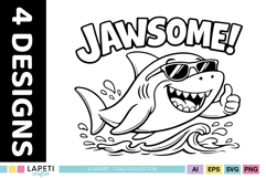 Summer apparel designs featuring cartoon sharks