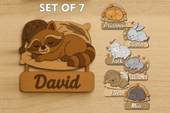 Personalized Sleeping Animals Kids Name Signs Set of 7 Product Image 1
