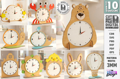 Kids Table Clock Laser Cut Bundle | Animal Shaped Clock SVG Product Image 1