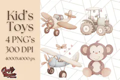 Kid’s Toy Clipart, Nursery Decor Png, Trucks, Rockets, Cars Product Image 1