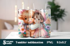 Baby highland cow pink flower tumbler wrap design Product Image 1
