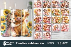 Baby highland cow flower tumbler wrap sublimation bundle Product Image 1
