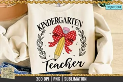 Kindergarten teacher pencil and coquette bow is a professional design that is available at 300dpi PNG to use for Sublimation, iron-on transfer, DTG Printing and normal printing.
