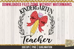 Kindergarten teacher pencil and coquette bow is a professional design that is available at 300dpi PNG to use for Sublimation, iron-on transfer, DTG Printing and normal printing.