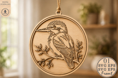 Kingfisher Laser Cut File SVG, Bird Round Ornament SVG Product Image 1