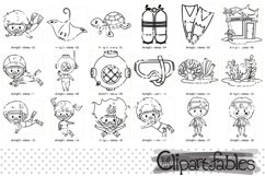 DIVING digital stamp, Snorkeling outline, Scuba diver Product Image 2