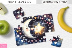 Watercolor Kissing Moon and Star| Kids Sublimation Puzzle Product Image 1