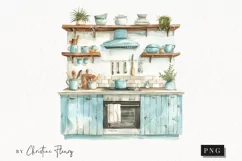 Watercolor Blue Kitchen Clipart | Coastal PNG Product Image 1