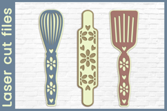 3d Layered Bookmarks with Baking utensils svg, Kitchen decor Product Image 1
