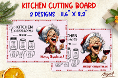 Christmas cutting board Kitchen board Old lady drinking wine Product Image 1