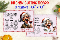 Christmas cutting board Kitchen board Old lady drinking wine Product Image 1