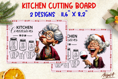 Chopping board Christmas lady drinking wine Grandma gift PNG Product Image 1