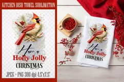 Holly Jolly Christmas PNG| Kitchen Dish Towel Sublimation Product Image 1