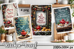 Christmas Kitchen Dish Towel PNG. Snowman Sublimation Product Image 1