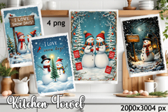 Christmas Kitchen Dish Towel PNG. Snowman Sublimation Product Image 1
