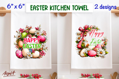 Easter Wreath dish towel sublimation Easter eggs, flowers Product Image 1