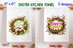 Happy Easter Wreath dish towel sublimation Nest Eggs Birds Product Image 1