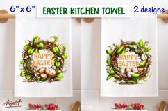 Easter floral Wreath dish towel sublimation Nest Eggs PNG Product Image 1