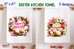 Easter floral Wreath dish towel sublimation Flowers Eggs PNG Product Image 1