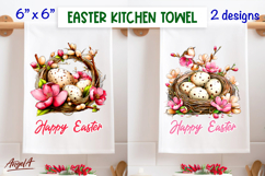 Easter floral Wreath dish towel sublimation Bird nest Eggs Product Image 1