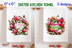 Easter Wreath kitchen towel sublimation designs Tulip Spring Product Image 1