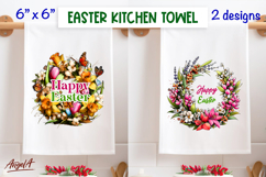 Easter Floral Wreath kitchen towel sublimation designs PNG Product Image 1