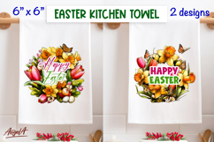 Easter Wreath kitchen towel sublimation Daffodil Tulip PNG Product Image 1