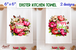 Easter peony Wreath kitchen towel sublimation Spring floral Product Image 1