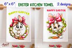 Spring Wreath dish towel sublimation Easter bunny eggs PNG Product Image 1