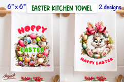 Spring Wreath dish towel sublimation Easter bunny eggs PNG Product Image 1