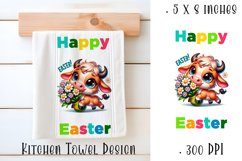 Happy Easter Highland Cow Kitchen Towel Sublimation Design Product Image 1
