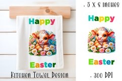 Happy Easter Highland Cow Kitchen Towel Sublimation Design Product Image 1