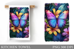Butterfly Kitchen Towel Design. Butterfly Sublimation Product Image 1