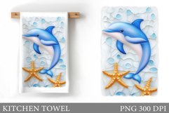 Dolphin Kitchen Towel Design. Sea Kitchen Towel Sublimation Product Image 1