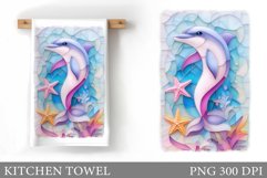 Cute Dolphin Kitchen Towel. Dolphin Sublimation Product Image 1