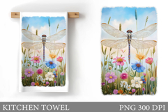 Dragonfly Kitchen Towel. Flowers Kitchen Towel Sublimation Product Image 1