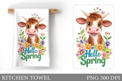 Spring Cow Kitchen Towel. Cow Flowers Kitchen Towel Design Product Image 1