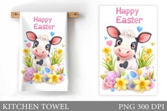 Easter Cow Kitchen Towel. Easter Kitchen Towel Sublimation Product Image 1