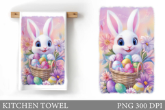 Cute Bunny Kitchen Towel. Bunny Flowers Kitchen Towel Design Product Image 1