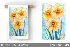 Daffodils Kitchen Towel. Flowers Kitchen Towel Sublimation Product Image 1