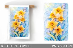 Daffodils Kitchen Towel. Flowers Kitchen Towel Sublimation Product Image 1