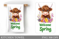Spring Cow Kitchen Towel. Cow Flowers Kitchen Towel Design Product Image 1