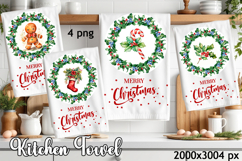 Christmas Kitchen Towel Sublimation Design flowers Christmas Product Image 1