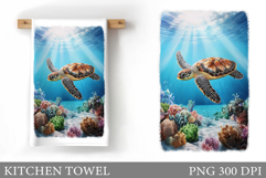 Turtle Kitchen Towel Design. Sea Kitchen Towel Sublimation Product Image 1